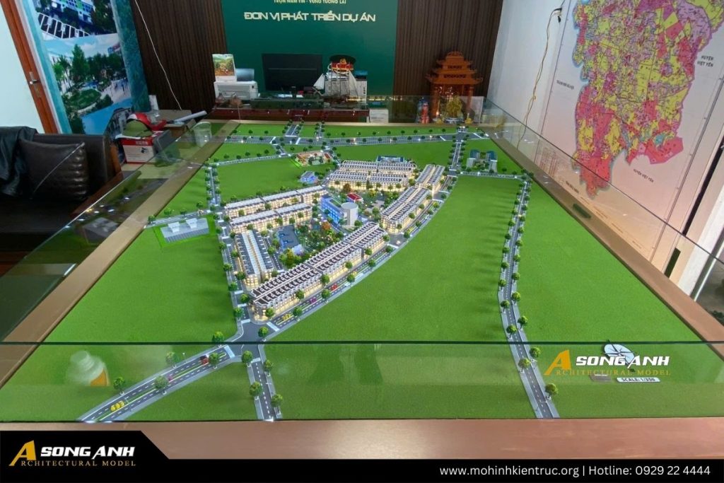 Actual images of the 1/350 scale architectural model for Thuong Thang 2 Residential Project (Thuong Thang Central Park) with lighting, executed by Song Anh Model Company.